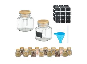 4052025474461 - Gewürzgläser 16er Set eckig Gewürzdosen Glas 100 ml mit Etiketten Stift & Trichter transparent natur - Relaxdays