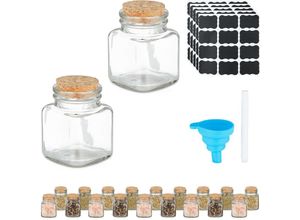 4052025474645 - Gewürzgläser 20er Set Gewürzdosen Glas 100 ml inkl Etiketten & Trichter Korkdeckel transparent natur - Relaxdays