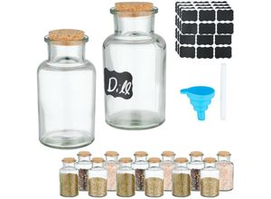 4052025474720 - Gewürzgläser 14er Set Korkdeckel Gewürzdosen Glas 250 ml inkl Etiketten Stift & Trichter transparent - Relaxdays