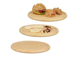 4052025474812 - Relaxdays - Frühstücksbrettchen 3er Set Holzbretter runde Schneidebretter aus Bambus ø 30 cm Brotzeitbretter natur