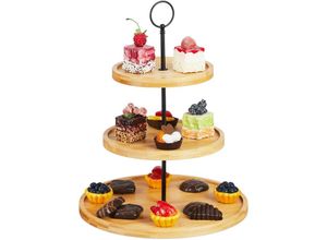 4052025474829 - Etagere 3 Etagen Bambus Kuchen Snacks Obst Metallgriff Servierständer HxD 36 x 28 cm natur schwarz - Relaxdays