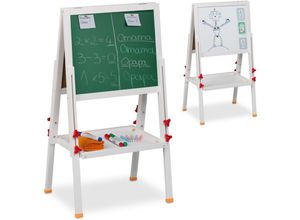 4052025475666 - Kinderstandtafel höhenverstellbar magnetisch Whiteboard & Kreidetafel hbt 81-104 x 45 x 42 cm Holz weiß - Relaxdays