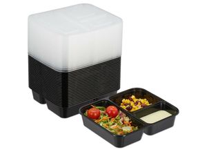 4052025475956 - Meal Prep Boxen 24er Set 3 Fächer mikrowellengeeignet wiederverwendbar Kunststoff Essensbehälter schwarz - Relaxdays