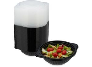 4052025475970 - Meal Prep Boxen 24er Set 1 Fach mikrowellengeeignet wiederverwendbar Kunststoff Essensbehälter schwarz - Relaxdays