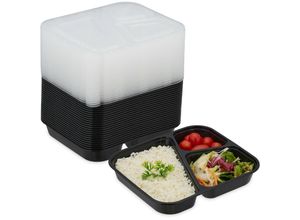 4052025475994 - Meal Prep Boxen 24er Set 3 Fächer mikrowellengeeignet wiederverwendbar Kunststoff Essensbehälter schwarz - Relaxdays