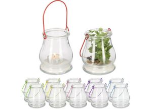 4052025476014 - Windlicht 12er Set Glas mit buntem Henkel innen & außen Teelichthalter h x d 10 x 85 cm transparent - Relaxdays