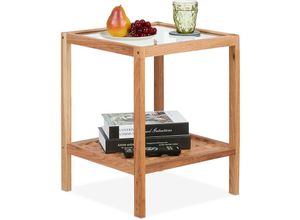 4052025476069 - Beistelltisch Wohnzimmertisch mit Glasablage hbt 50x40x40 cm Ablagetisch aus Walnussholz Nachttisch natur - Relaxdays