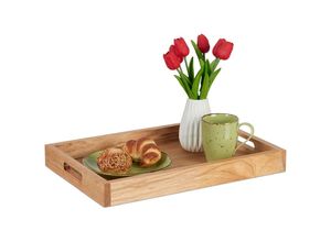 4052025476106 - Relaxdays - Serviertablett Holz & mdf HxBxT 5 x 46 x 31 cm Essenstablett mit Griffen hoher Rand rechteckig natur