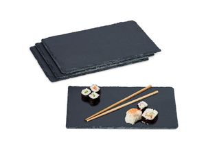 4052025476144 - Schieferplatte 4er Set rechteckige Servierplatte 26 x 16 cm für Käse Sushi Desserts Buffet anthrazit - Relaxdays