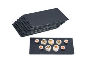 4052025476151 - Relaxdays - Schieferplatte 8er Set rechteckige Servierplatte 26 x 16 cm für Käse Sushi Desserts Buffet anthrazit