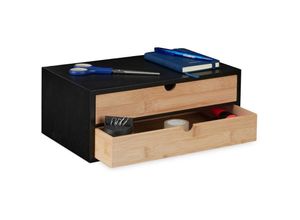 4052025476892 - Relaxdays - Schubladenbox Bambus & mdf Mini Kommode 2 Schubladen hbt 14x33x21 cm Schreibtisch Organizer schwarz natur