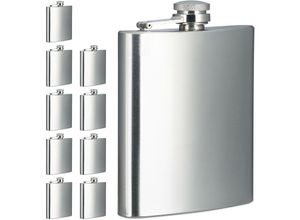 4052025477066 - Flachmann 10er Set 200 ml Edelstahl Schnapsbehälter für unterwegs Taschenflasche Schraubverschluss silber - Relaxdays