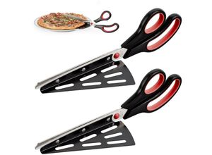 4052025477103 - 2 x Pizzaschere mit Heber Edelstahl-Klinge spülmaschinenfester Pizzateiler ergonomischer Griff schwarz rot