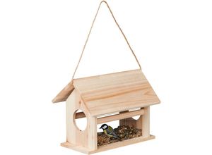 4052025477271 - Relaxdays - Vogelfutterhaus Holz zum Aufhängen Futterspender Wildvögel Vogelfutterstation HxBxT 24 x 30 x 21 cm natur