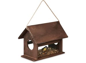 4052025477288 - Relaxdays - Vogelfutterhaus Holz zum Aufhängen Futterspender Wildvögel Vogelfutterstation hbt 24x30x21 cm dunkelbraun