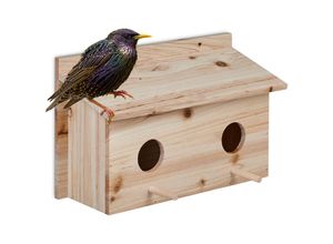 4052025477332 - Relaxdays - Nistkasten für Stare natürliches Tannenholz 2x Einflugloch 5 cm Sitzstange Vogelhaus zum Aufhängen natur