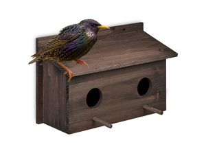 4052025477349 - Relaxdays - Nistkasten für Stare natürliches Tannenholz 2x Einflugloch 5 cm Sitzstange Vogelhaus zum Aufhängen braun