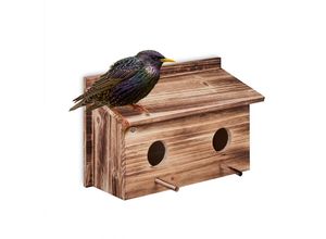 4052025477356 - Relaxdays Nistkasten für Stare natürliches Tannenholz 2x Einflugloch 5 cm Sitzstange Vogelhaus zum Aufhängen natur