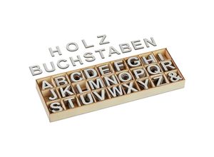 4052025477424 - Relaxdays - Holzbuchstaben Set 324 tlg Großbuchstaben a-z Und-Zeichen 3 cm kleine Buchstaben zum Basteln Deko grau