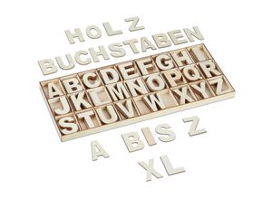 4052025477448 - Holzbuchstaben Set 208-tlg Großbuchstaben a-z Deko-Buchstaben zum Basteln & Bemalen mit Box natur - Relaxdays