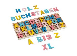 4052025477462 - Holzbuchstaben Set 208-tlg Großbuchstaben a-z Deko-Buchstaben zum Basteln & Bemalen mit Box bunt - Relaxdays