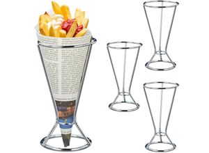 4052025478377 - Relaxdays - Pommeshalter 4er Set Pommestütenhalter aus Edelstahl HxD 16 x 95 cm Spitztüten-Ständer für Pommes silber