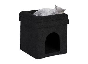 4052025478742 - Relaxdays Katzenhöhle mit Sitzauflage faltbarer Sitzhocker Versteck für Katzen & Hunde HxBxT 42 x 38 x 38 cm schwarz