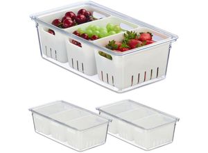 4052025479206 - Kühlschrank Organizer 3er Set stapelbar 3 Abtropfkörbe Lebensmittel Organizer mit Deckel transparent weiß - Relaxdays