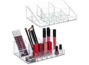 4052025479411 - Make Up Organizer 2er Set 14 Fächer Nagellack Lippenstfit Kunststoff Kosmetikorganizer transparent - Relaxdays