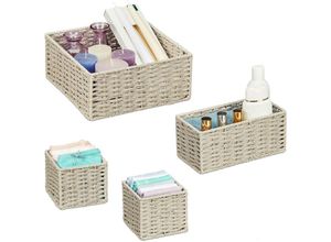 4052025479619 - Relaxdays - Aufbewahrungskorb geflochten 4er Set 3 Größen Badezimmerkorb Schrank & Regal Papierseil Dekokörbe grau