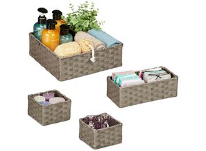 4052025479718 - Aufbewahrungskorb geflochten 4er Set 3 Größen Badezimmerkorb Schrank & Regal Papierseil Dekokörbe grau - Relaxdays