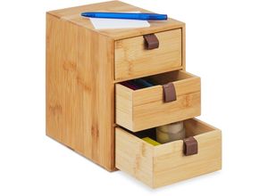 4052025479756 - Relaxdays - Schreibtisch Organizer 3 Schubladen Bambus HxBxT 21 x 15 x 20 cm Schubladenbox Home Office & Büro natur