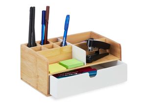 4052025479763 - Schreibtisch Organizer 1 Schublade 9 Fächer Bambus HxBxT 10 x 25 x 155 cm Büro-Organisator natur weiß - Relaxdays