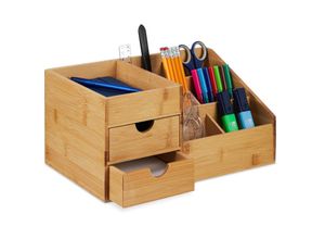 4052025479787 - Relaxdays - Schreibtisch Organizer 2 Schubladen 7 Fächer HxBxT 155 x 33 x 205 cm Utensilienbox Bambus natur