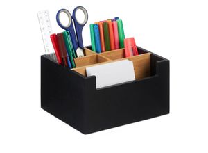 4052025479824 - Relaxdays - Schreibtisch Organizer Bambus 5 Fächer für Bürobedarf & Kosmetik Stiftebox hbt 95 x 18 x 15 cm schwarz