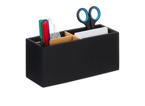 4052025479855 - Schreibtisch Organizer Bambus 4 Fächer für Bürobedarf & Kosmetika Stiftehalter hbt 8x21x9 cm schwarz - Relaxdays