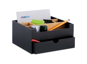 4052025479886 - Relaxdays - Schreibtisch Organizer 1 Schublade 6 Fächer Bambus HxBxT 13x26x235 cm Büro-Organisator schwarz natur