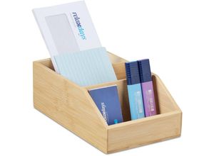 4052025479947 - Relaxdays - Schreibtisch Organizer Bambus Ordnungssystem 3 Fächer h x b x t 9 x 155 x 255 cm Schreibtischbox natur