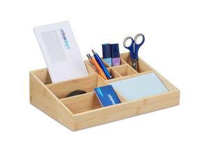 4052025479985 - Schreibtisch Organizer 9 Fächer Bambus Büro Badezimmer hbt 9 x 33 x 21 cm Aufbewahrungsbox natur - Relaxdays