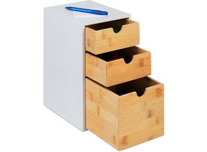 4052025479992 - Relaxdays - Schubladenbox Bambus & mdf hbt 28x17x215 cm Mini-Kommode 3 Schubladen Schreibtisch Organizer natur weiß