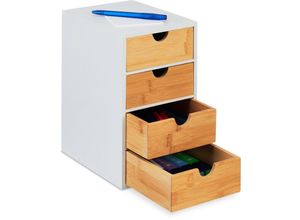 4052025480011 - Relaxdays - Schubladenbox Bambus 4 Schubladen HxBxT 275 x 165 x 21 cm Schreibtisch Organizer Büro natur weiß