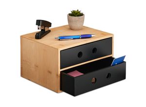 4052025480059 - Relaxdays - Schreibtisch Organizer 2 Schubladen Bambus & mdf Schreibtischbutler Büro hbt 15x25x20 cm natur schwarz