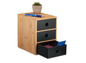 4052025480066 - Relaxdays - Schreibtisch Organizer 3 Schubladen Bambus & mdf Schreibtischbutler Büro hbt 21x15x20 cm natur schwarz