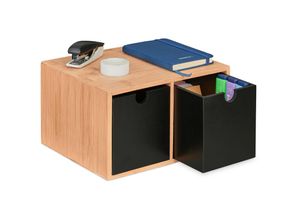 4052025480073 - Relaxdays - Schreibtisch Organizer Bambus Schubladenbox 2 Fächer hbt 145x245x20 cm Schreibtischbox natur schwarz