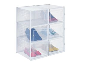 4052025480363 - Schuhboxen 6er Pack mit Tür Schuhorganizer stapelbar Schuhe bis Größe 48 Lüftungsschlitze transparent - Relaxdays