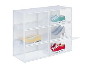 4052025480400 - Schuhboxen 6er Set Schuhorganizer sicher stapeln mit Verbindungsstücken für Schuhe bis Gr 48 transparent - Relaxdays