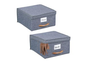 4052025480493 - Relaxdays - Aufbewahrungsbox 2er Set je 12 l Faltbox mit Deckel Ordnungsbox aus Stoff faltbarer Regalkorb Griff grau