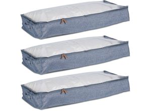 4052025480561 - Unterbettkommode 3er Set Stoff HxBxT 14x100x45 cm mit Sichtfenster Unterbettbox flach grau transparent - Relaxdays