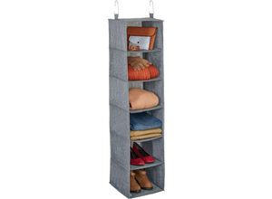 4052025480615 - Kleiderschrank Hängeregal 6 Fächer Stoff hbt 131 x 30 x 30 cm 2 Haken Schrankaufbewahrung hängend grau - Relaxdays