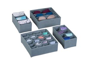 4052025480677 - Schubladen Organizer 4-teiliges Wäscheorganizer Set für Kleiderschrank & Schublade für Unterwäsche grau - Relaxdays